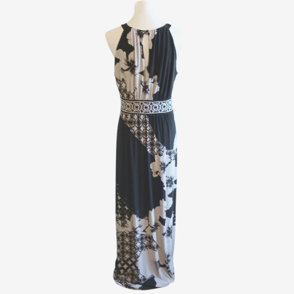 White House Black Market Women's Black and White Floral Maxi Halter Dress S/M - Picture 4 of 7